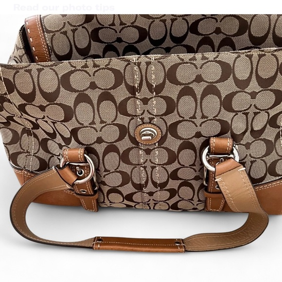 Coach Hampton Signature Logo Monogram Khaki Satchel Shoulder Bag - Picture 4 of 6